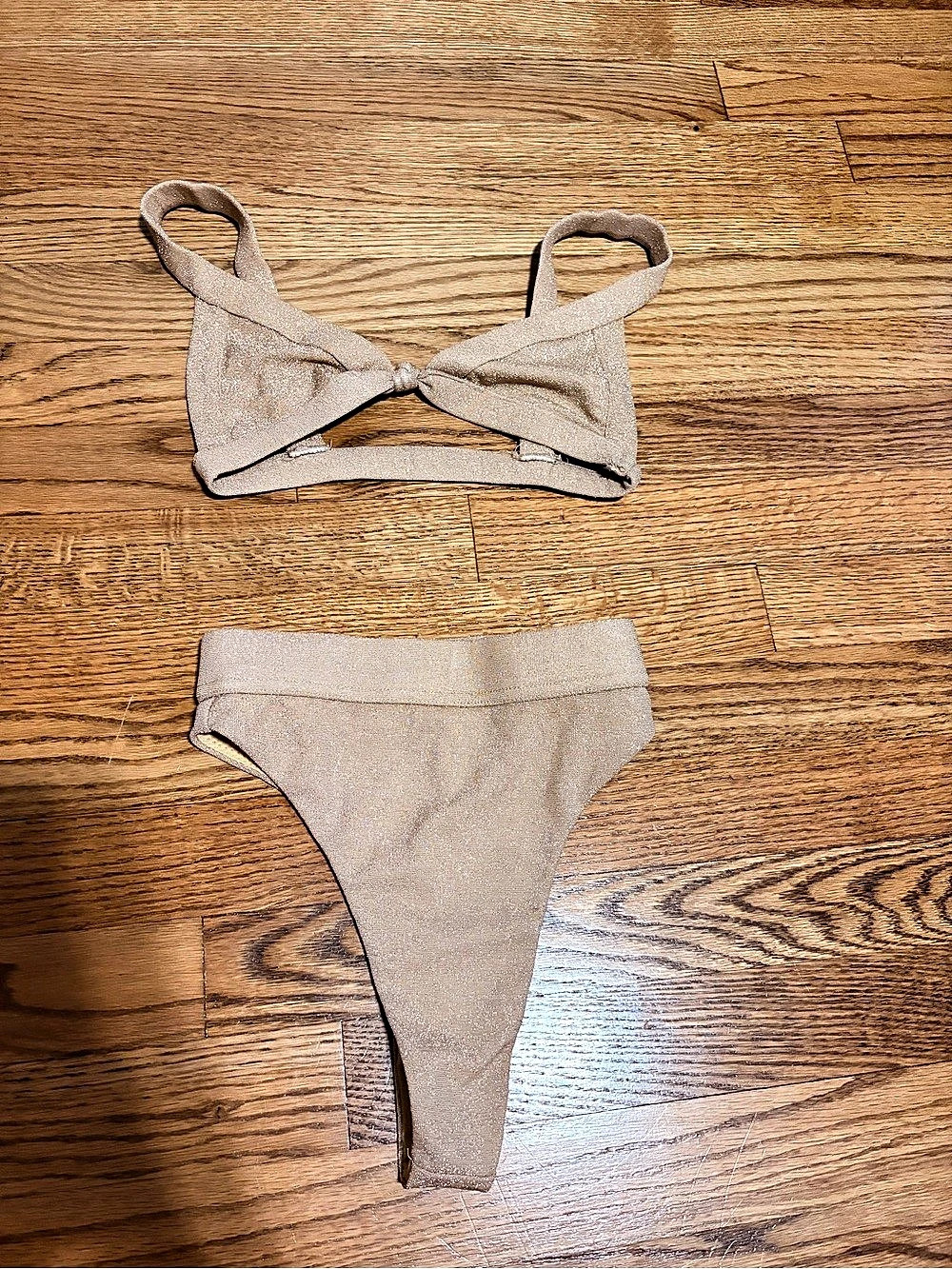 Oh Polly Shimmer Bikini Set in Beige XS Like New